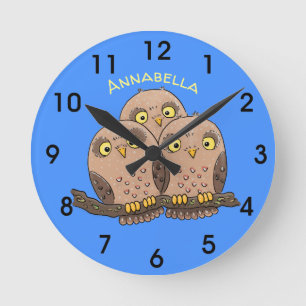 Cute baby owl trio cartoon illustratie ronde klok