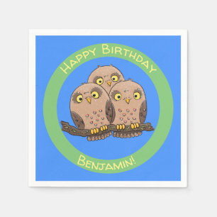 Cute baby owl trio cartoon illustratie servet
