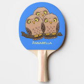 Cute baby owl trio cartoon illustratie tafeltennisbatje (Achterkant)