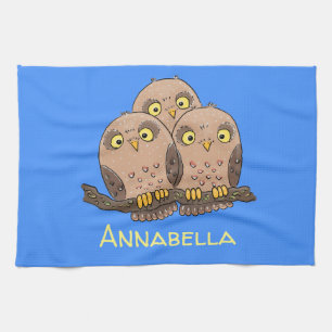 Cute baby owl trio cartoon illustratie theedoek