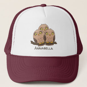 Cute baby owl trio cartoon illustratie trucker pet