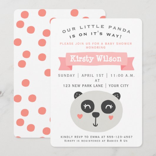 Cute Baby Panda Beer | Uitnodiging tot Baby shower (Voorkant / Achterkant)