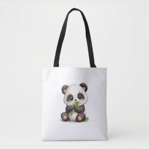 Cute Baby Panda Eet Bamboe Boodschappentas Draagtas