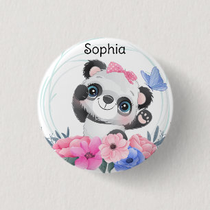 Cute Baby Panda Flower WreatCustom Name Ronde Button 3,2 Cm