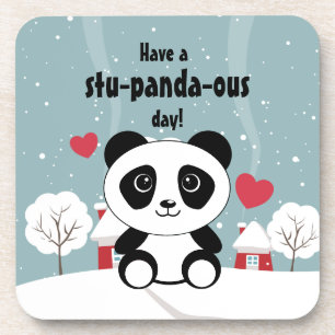 Cute Baby panda in Winter Sneeuwgrijs Bier Onderzetter