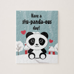 Cute Baby panda in Winter Sneeuwgrijs Legpuzzel