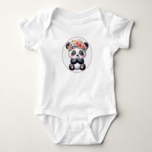 Cute Baby Panda met Bloemen Kroon Baby Rompertje