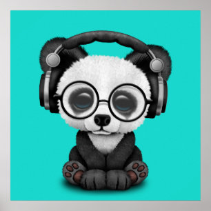 Cute Baby Panda met hoofdtelefoon Poster