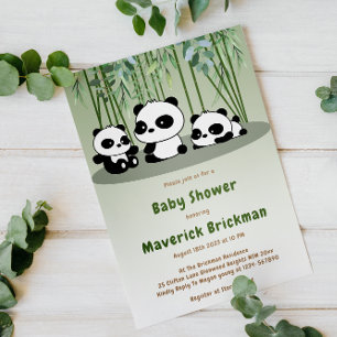 Cute Baby Panda Simple Bamboo Greenery Baby shower Kaart
