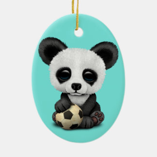 Cute Baby Panda with Football Voetbal Keramisch Ornament
