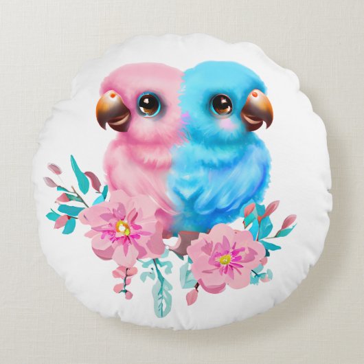 Cute Baby Parrot Twins Rond Kussen (Voorkant)