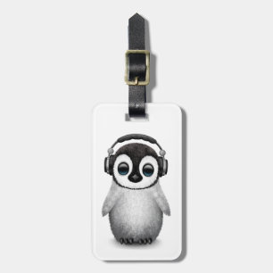 Cute Baby Penguin Dj met hoofdtelefoon Bagagelabel