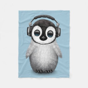  Cute Baby Penguin Dj met hoofdtelefoon Fleece Deken