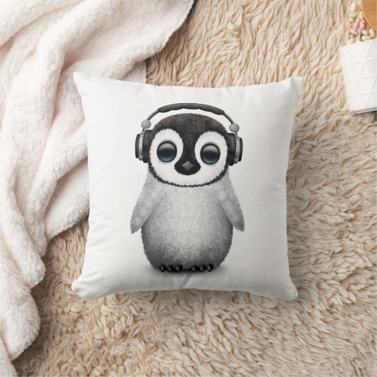 Cute Baby Penguin Dj met hoofdtelefoon Kussen (Deken)
