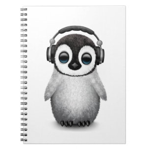 Cute Baby Penguin Dj met hoofdtelefoon Notitieboek