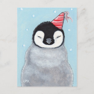 Cute Baby Penguin Wearing a Party Pet Painting Briefkaart