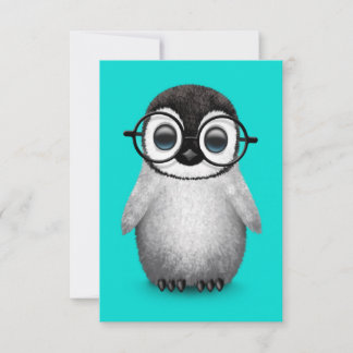 Cute Baby Penguin Wearing Eye Glasses on Blue