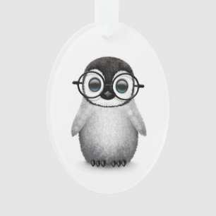 Cute Baby Penguin Wearing Eye Glasses on White Ornament