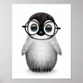 Cute Baby Penguin Wearing Eye Glasses on White Poster (Voorkant)
