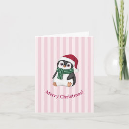 Cute Baby Penguin Wearing Santa Hat Christmas Feestdagen Kaart