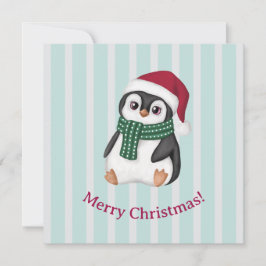 Cute Baby Penguin Wearing Santa Hat Christmas Feestdagenkaart