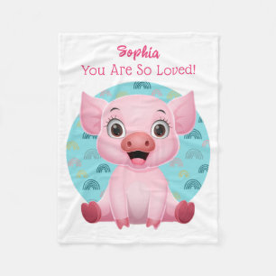 Cute Baby Pig Art, Kindernaam & Bericht Fleece Deken