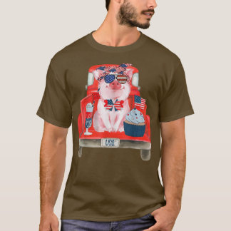 Cute Baby Pig Boerderij Truck Patriotic, 4 juli ve T-shirt