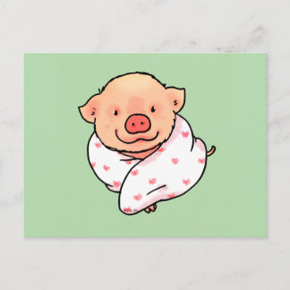 Cute Baby Pig Wrapped in Blanket Briefkaart