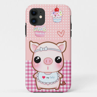 Cute baby piggy en kawaii cupcakes iPhone 11 hoesje