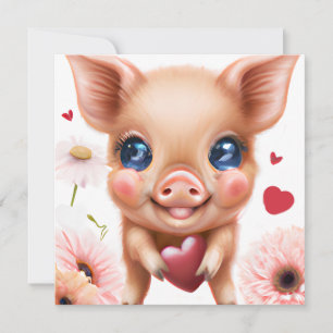 Cute Baby Piglet met een Valentijns hart Feestdagenkaart