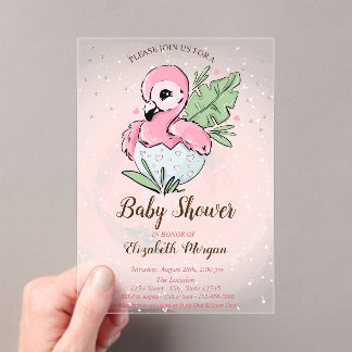 Cute Baby Pink Flamingo Stars Baby Shower Acryl Uitnodigingen