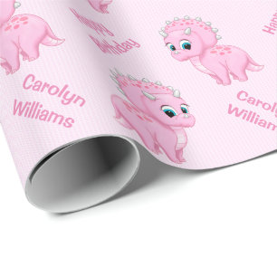 Cute Baby Pink Triceratops Dinosaur Cadeaupapier
