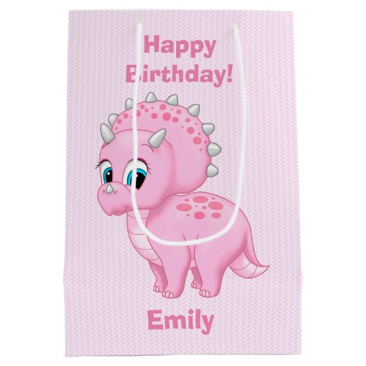 Cute Baby Pink Triceratops Dinosaur Medium Cadeauzakje (Achterkant)