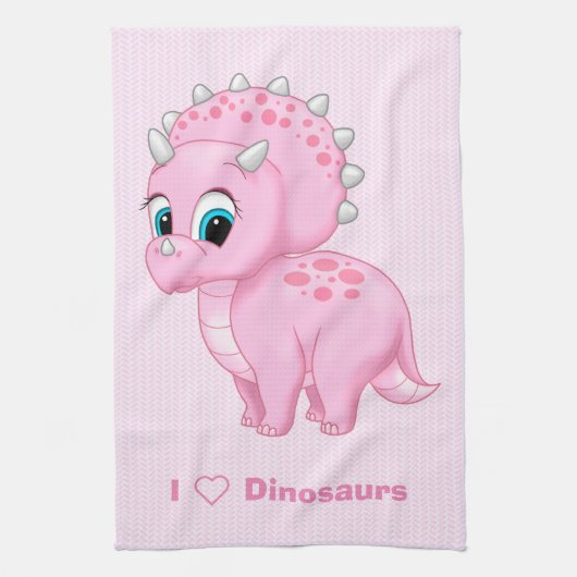 Cute Baby Pink Triceratops Dinosaur Theedoek (Verticaal)