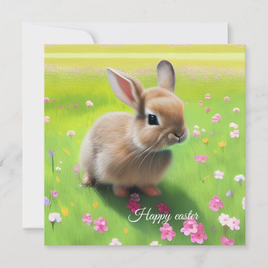 Cute baby rabbit in een bloemwei (Voorkant)