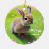 Cute baby rabbit in een bloemwei keramisch ornament (Voorkant)