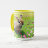 Cute baby rabbit in een bloemwei mok (Voorkant links)