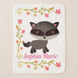 Cute Baby Raccoon met bloemen Sherpa Deken