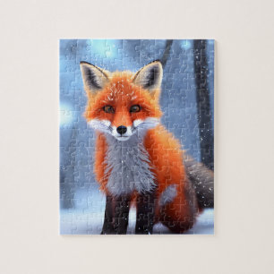 Cute Baby Red Fox in de sneeuw Legpuzzel