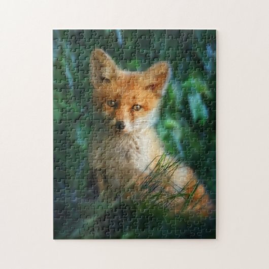 Cute Baby Red Fox in Grass Legpuzzel (Verticaal)