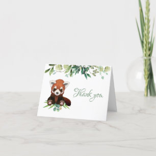 Cute Baby Red Panda Greenery Baby shower Bedankkaart