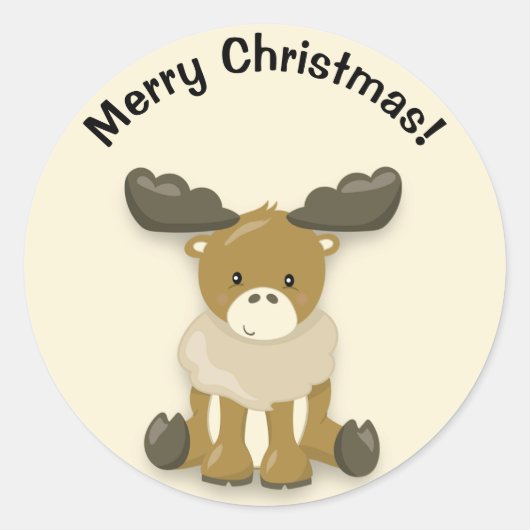 Cute Baby Reindeer Merry Kerstmis Sticker (Voorkant)