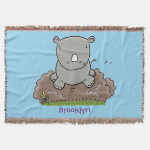 Cute baby rhino cartoon illustratie deken