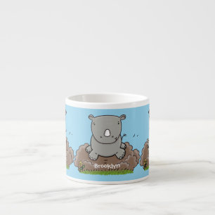 Cute baby rhino cartoon illustratie espresso kop