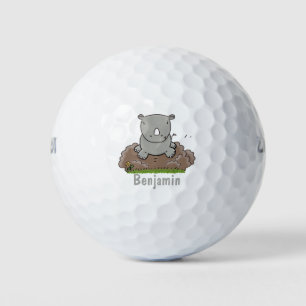 Cute baby rhino cartoon illustratie golfballen