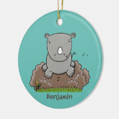 Cute baby rhino cartoon illustratie keramisch ornament (Links)