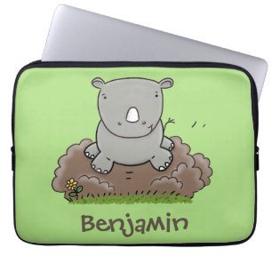 Cute baby rhino cartoon illustratie laptop sleeve