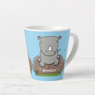 Cute baby rhino cartoon illustratie latte mok