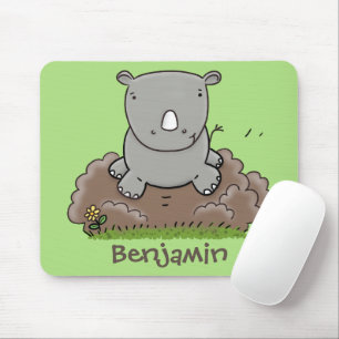 Cute baby rhino cartoon illustratie muismat