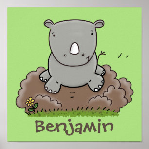 Cute baby rhino cartoon illustratie poster